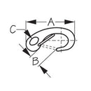 A 2"  B 7/16"  C 1/4" 